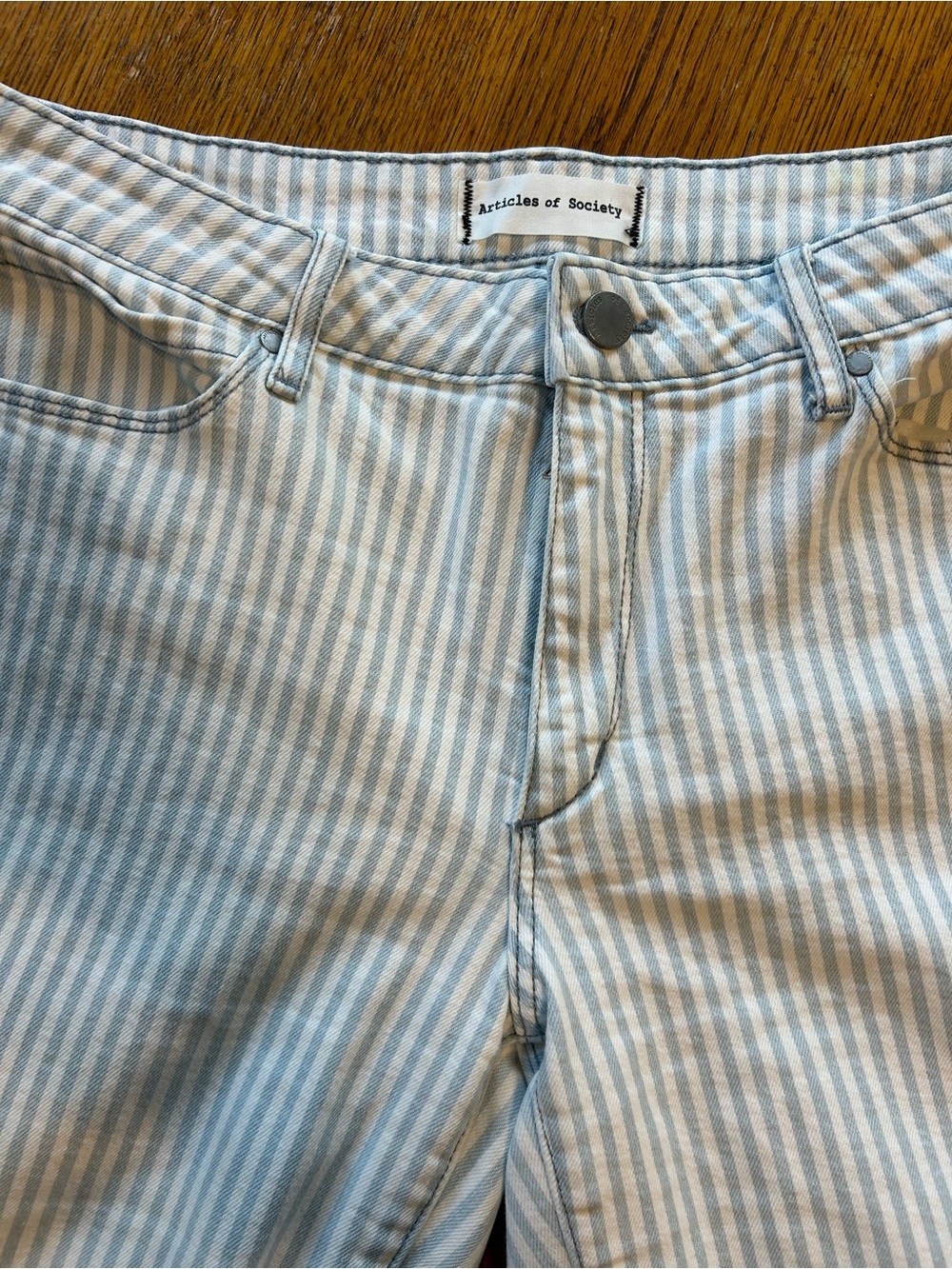 Articles Of Society Light Blue & White Striped Straight leg Jeans